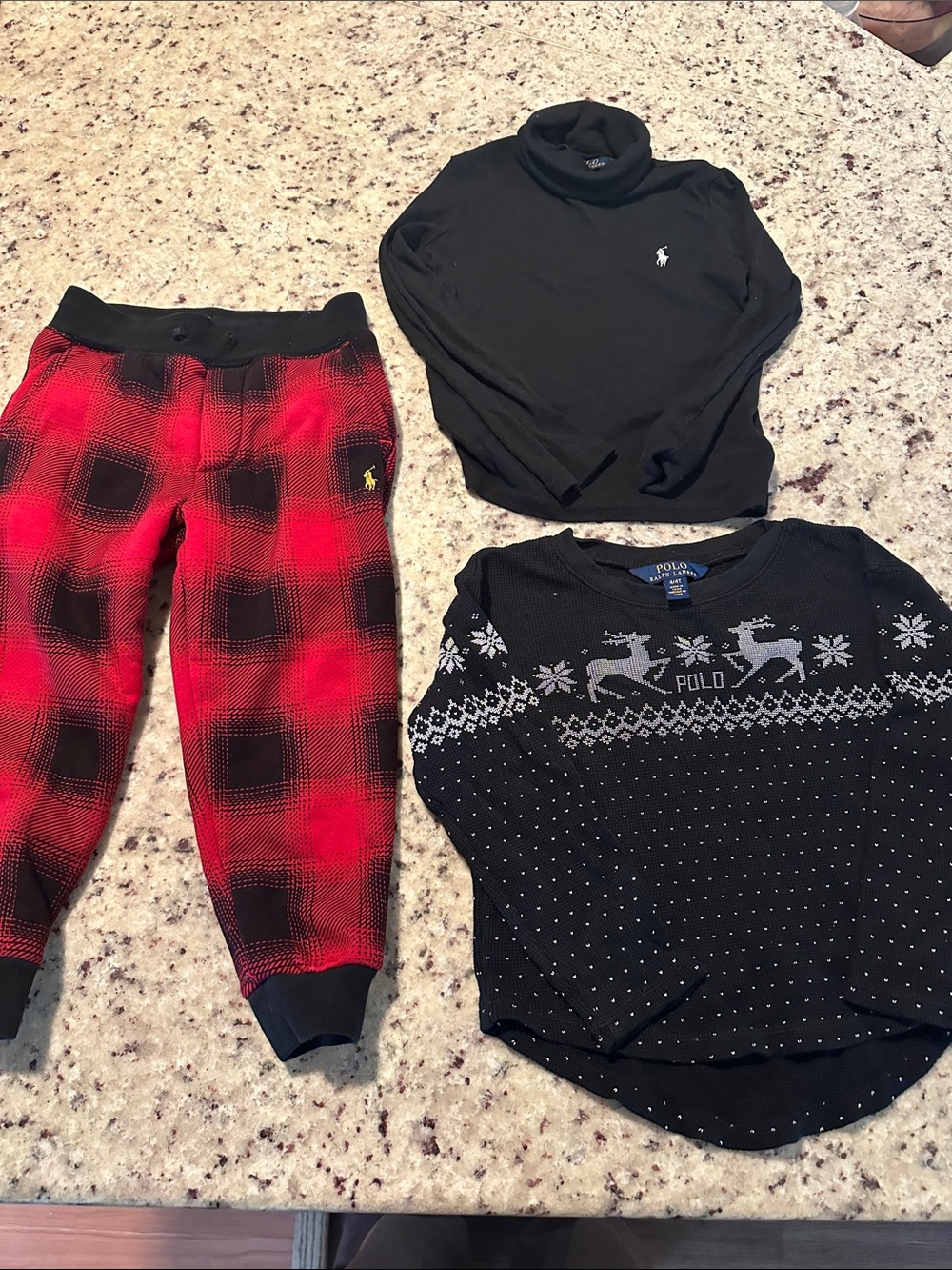 Polo by Ralph Lauren Kids Red Plaid Joggers with Black Tops Set
